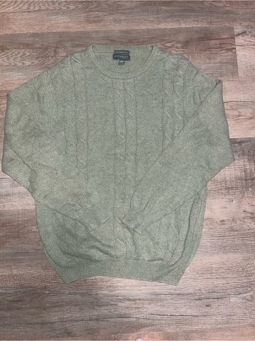 Men's Sage Green 100% Cotton Cable Knit Crewneck Sweater